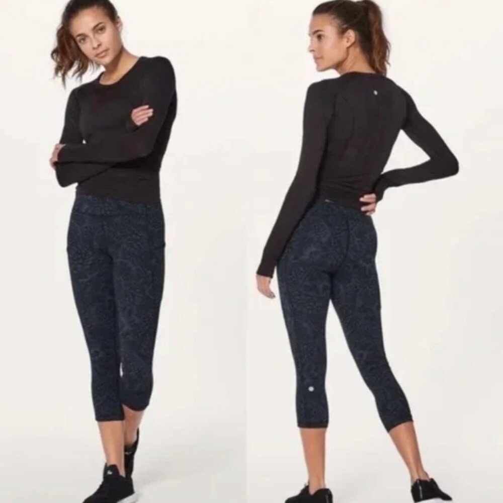 LULULEMON Sz 4 Speed Up 21” Crop Leggings in Nouveau Mach Blue Black EUC - Picture 2 of 6